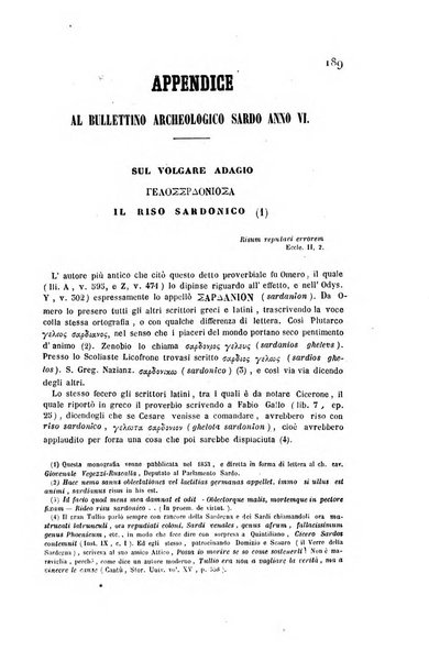 Bullettino archeologico sardo, ossia raccolta dei monumenti antichi in ogni genere di tutta l'isola di Sardegna