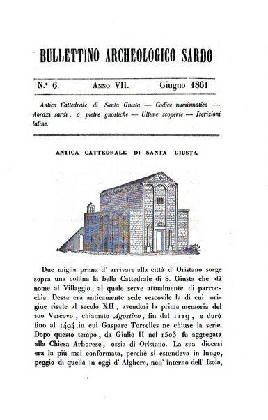 Bullettino archeologico sardo, ossia raccolta dei monumenti antichi in ogni genere di tutta l'isola di Sardegna