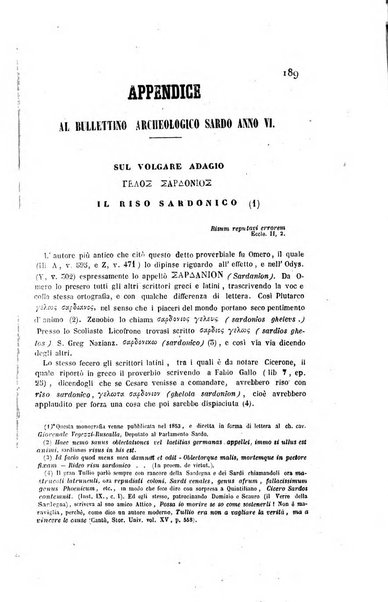 Bullettino archeologico sardo, ossia raccolta dei monumenti antichi in ogni genere di tutta l'isola di Sardegna