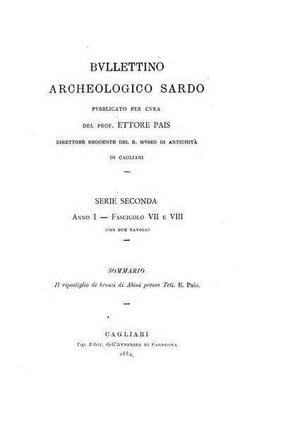 Bullettino archeologico sardo, ossia raccolta dei monumenti antichi in ogni genere di tutta l'isola di Sardegna