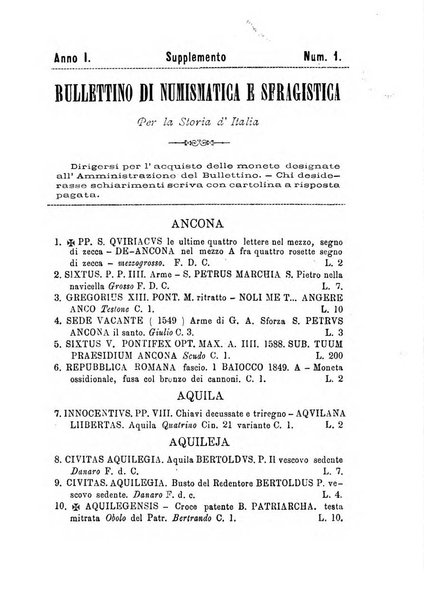 Bullettino di numismatica e sfragistica per la storia d'Italia