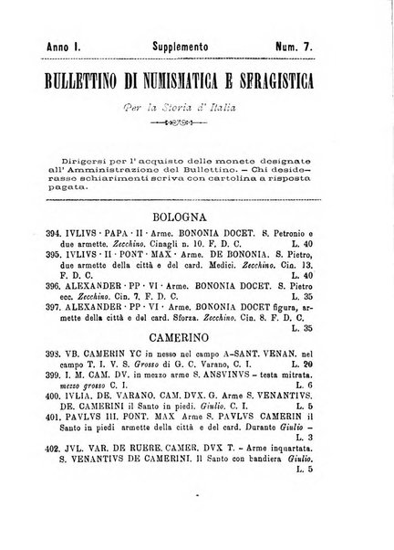 Bullettino di numismatica e sfragistica per la storia d'Italia