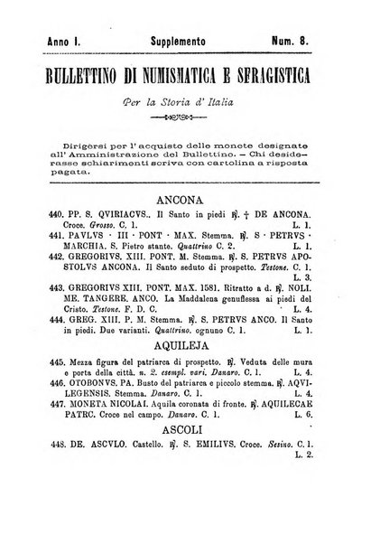 Bullettino di numismatica e sfragistica per la storia d'Italia