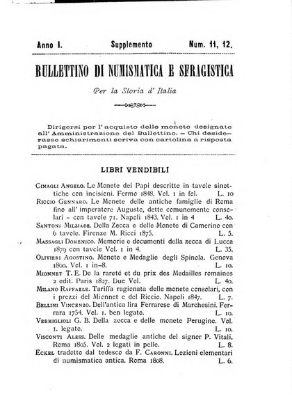 Bullettino di numismatica e sfragistica per la storia d'Italia