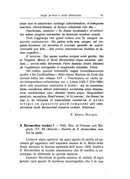 Bullettino di studi bernardiniani pubblicazione trimestrale in preparazione al 5. centenario della morte di S. Bernardino da Siena