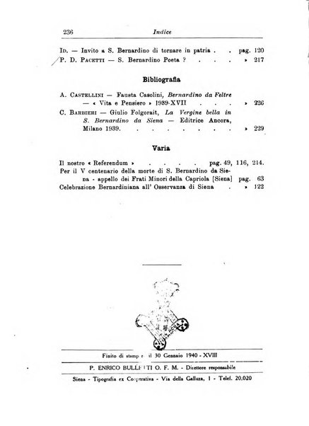 Bullettino di studi bernardiniani pubblicazione trimestrale in preparazione al 5. centenario della morte di S. Bernardino da Siena