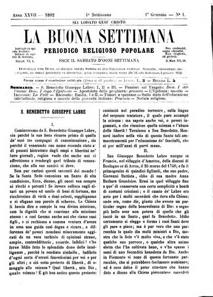 La buona settimana foglio periodico religioso popolare