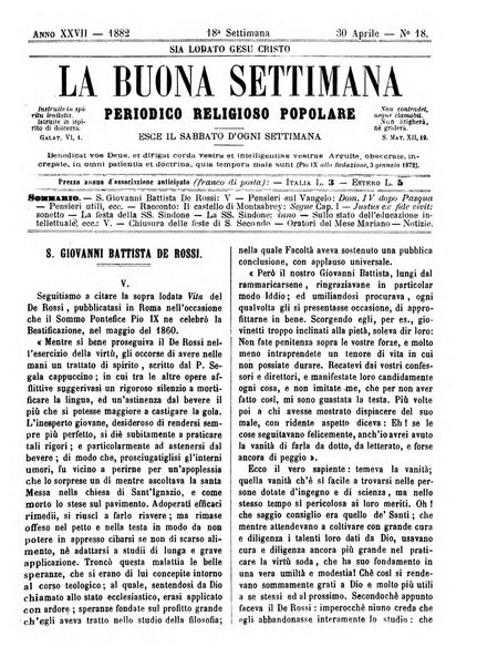 La buona settimana foglio periodico religioso popolare