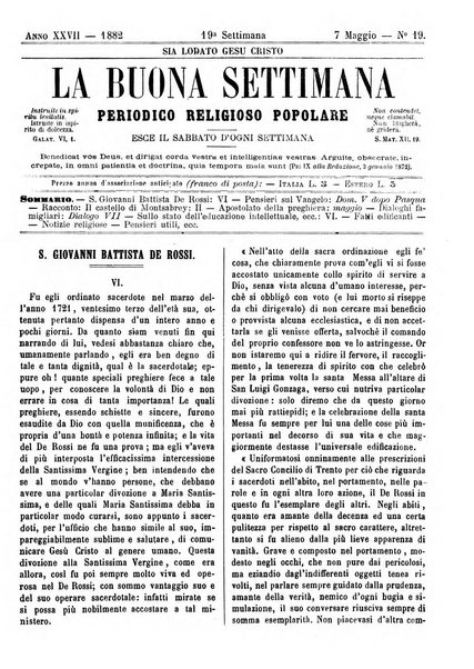 La buona settimana foglio periodico religioso popolare