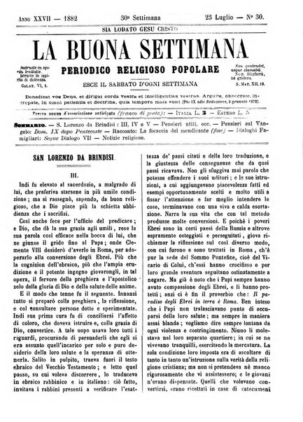 La buona settimana foglio periodico religioso popolare