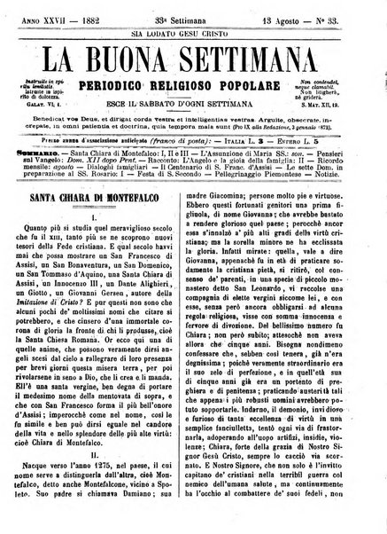 La buona settimana foglio periodico religioso popolare