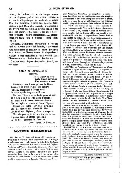 La buona settimana foglio periodico religioso popolare