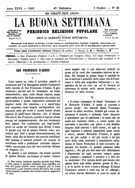 La buona settimana foglio periodico religioso popolare