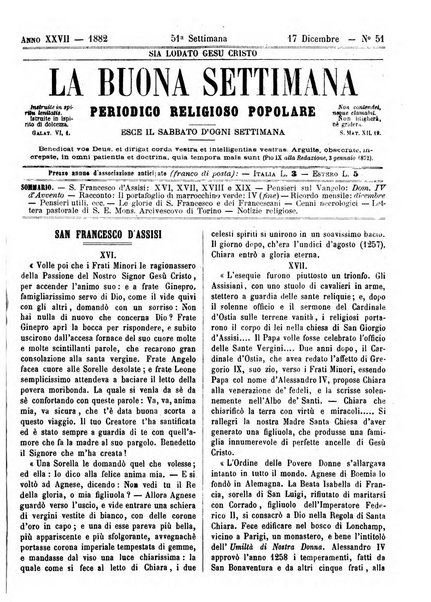 La buona settimana foglio periodico religioso popolare