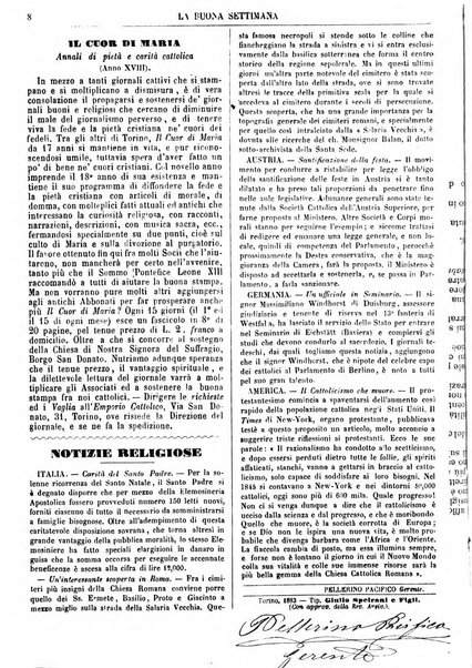 La buona settimana foglio periodico religioso popolare