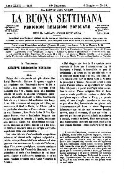 La buona settimana foglio periodico religioso popolare