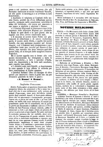 La buona settimana foglio periodico religioso popolare