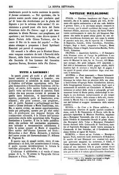 La buona settimana foglio periodico religioso popolare