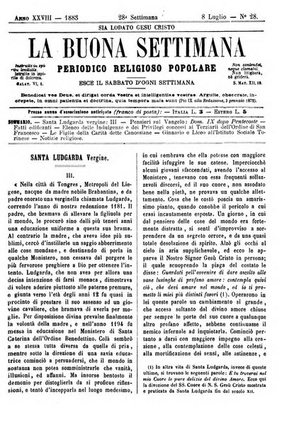 La buona settimana foglio periodico religioso popolare