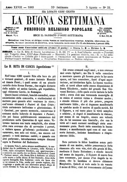 La buona settimana foglio periodico religioso popolare