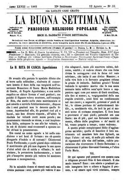 La buona settimana foglio periodico religioso popolare