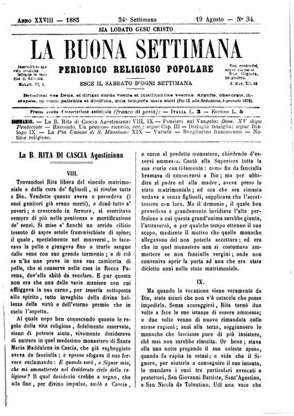 La buona settimana foglio periodico religioso popolare