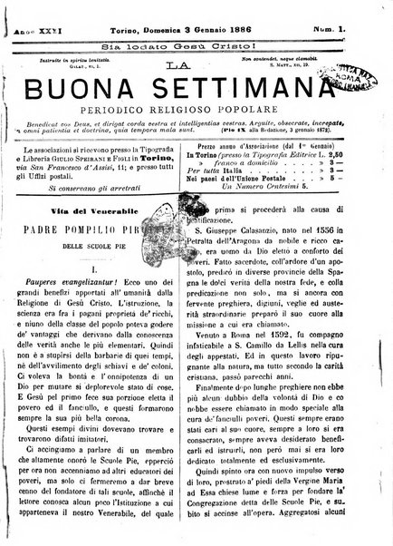 La buona settimana foglio periodico religioso popolare