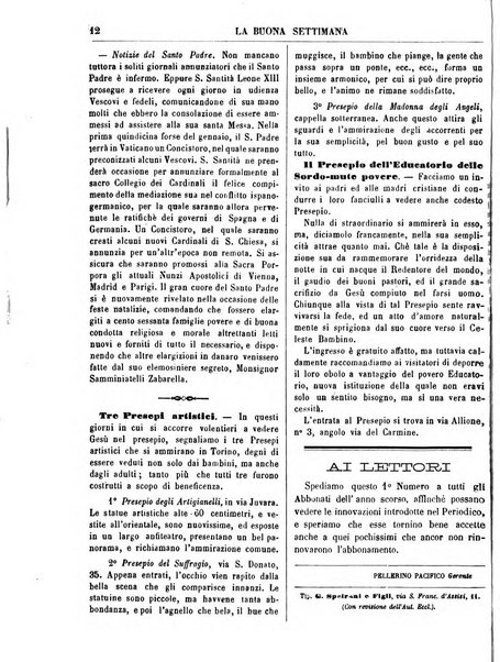 La buona settimana foglio periodico religioso popolare