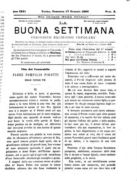 La buona settimana foglio periodico religioso popolare