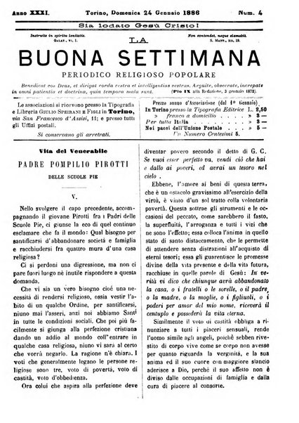 La buona settimana foglio periodico religioso popolare