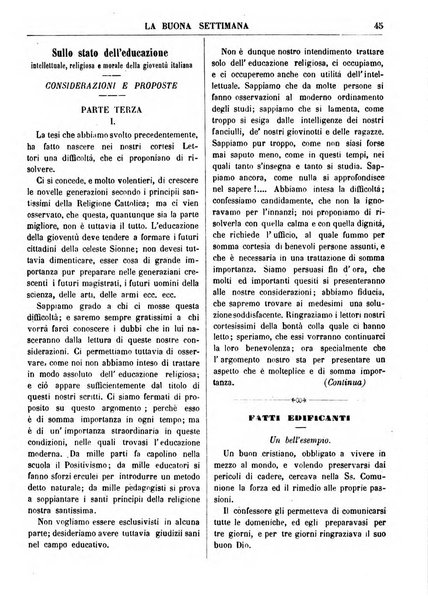 La buona settimana foglio periodico religioso popolare