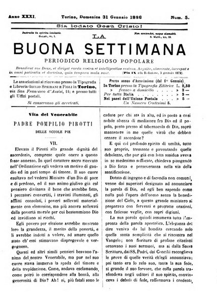 La buona settimana foglio periodico religioso popolare