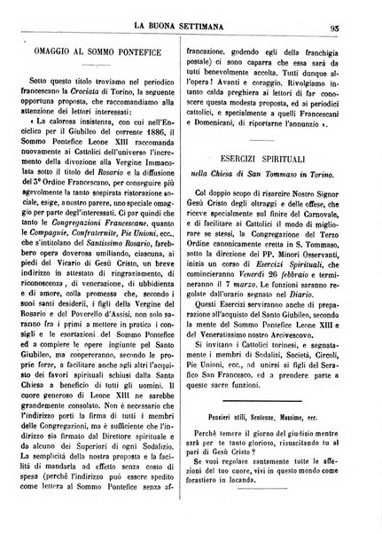 La buona settimana foglio periodico religioso popolare