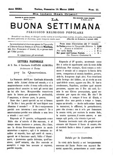 La buona settimana foglio periodico religioso popolare