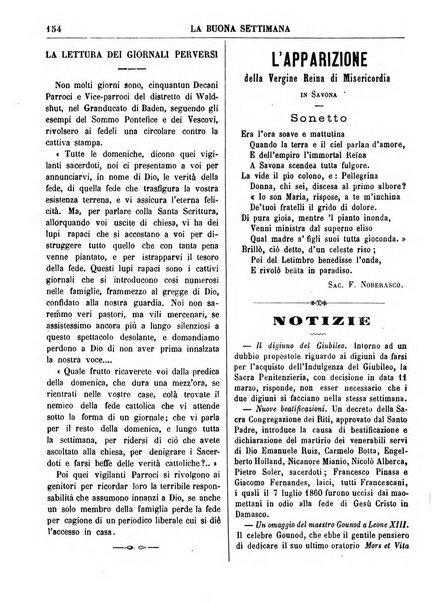 La buona settimana foglio periodico religioso popolare