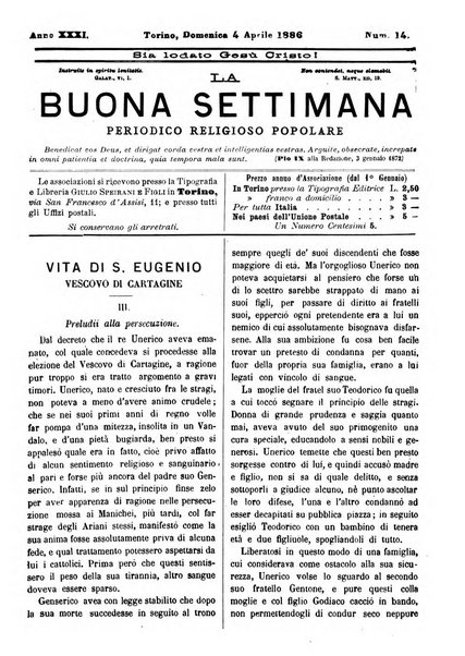 La buona settimana foglio periodico religioso popolare