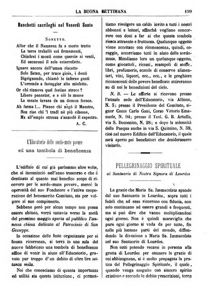 La buona settimana foglio periodico religioso popolare