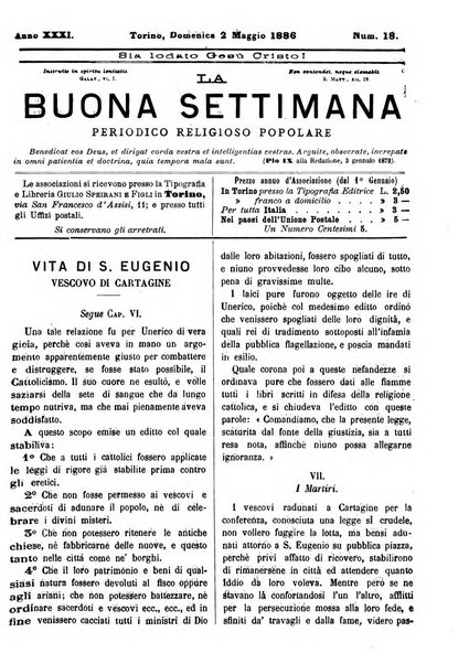 La buona settimana foglio periodico religioso popolare