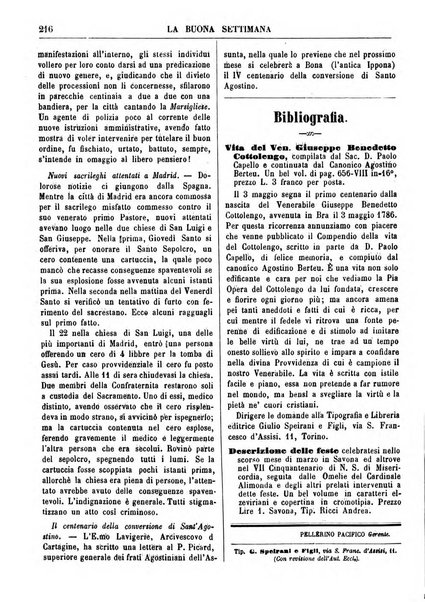 La buona settimana foglio periodico religioso popolare