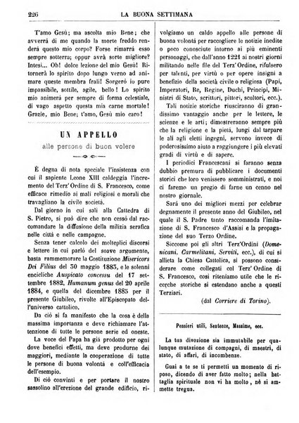 La buona settimana foglio periodico religioso popolare