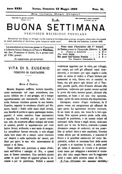 La buona settimana foglio periodico religioso popolare