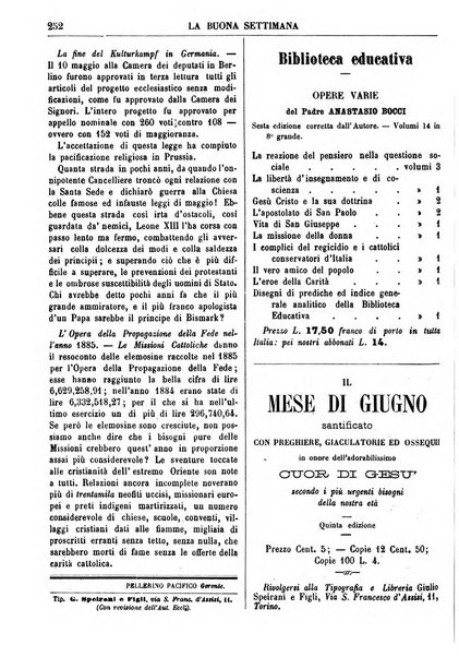 La buona settimana foglio periodico religioso popolare