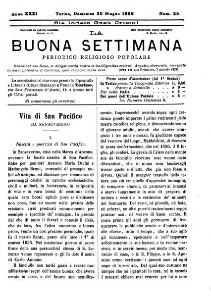 La buona settimana foglio periodico religioso popolare