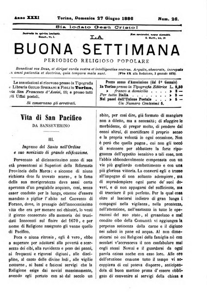 La buona settimana foglio periodico religioso popolare