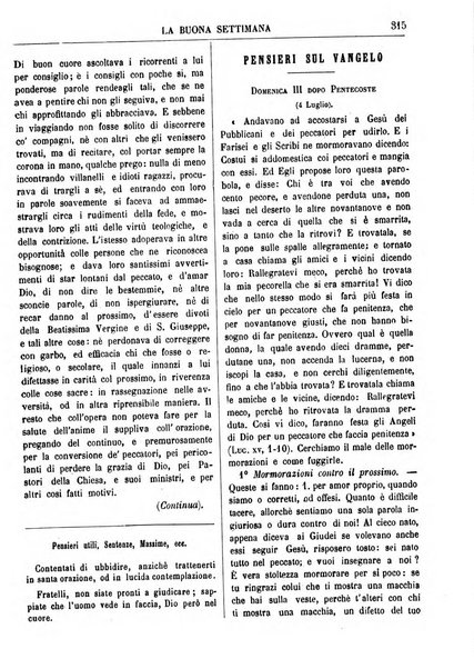 La buona settimana foglio periodico religioso popolare