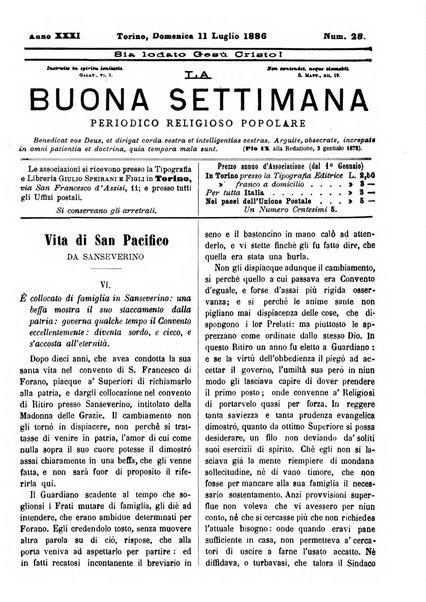 La buona settimana foglio periodico religioso popolare