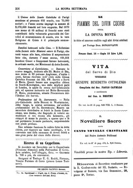 La buona settimana foglio periodico religioso popolare