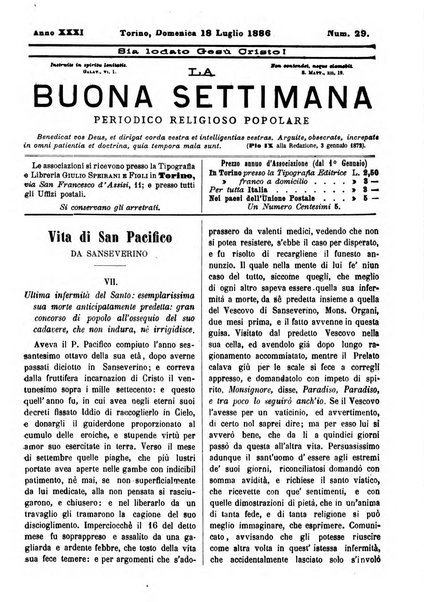 La buona settimana foglio periodico religioso popolare