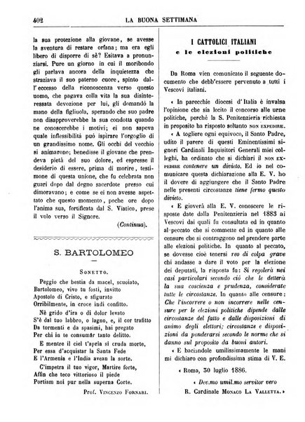 La buona settimana foglio periodico religioso popolare