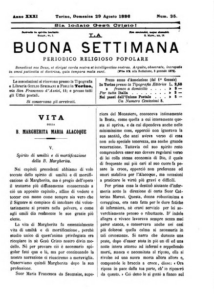 La buona settimana foglio periodico religioso popolare